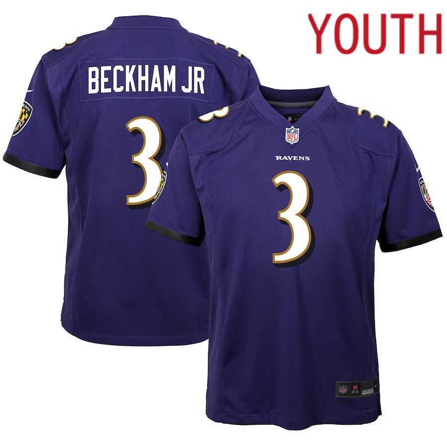 Youth Baltimore Ravens #3 Odell Beckham Jr. Nike Purple Game NFL Jersey